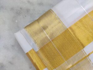 Gold Border Pure Silk Dhoti – White