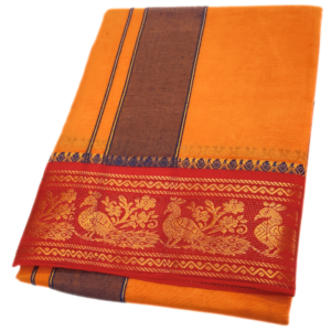 5 Inch Jacquard Dhoti With Towel Set – Golden Yellow