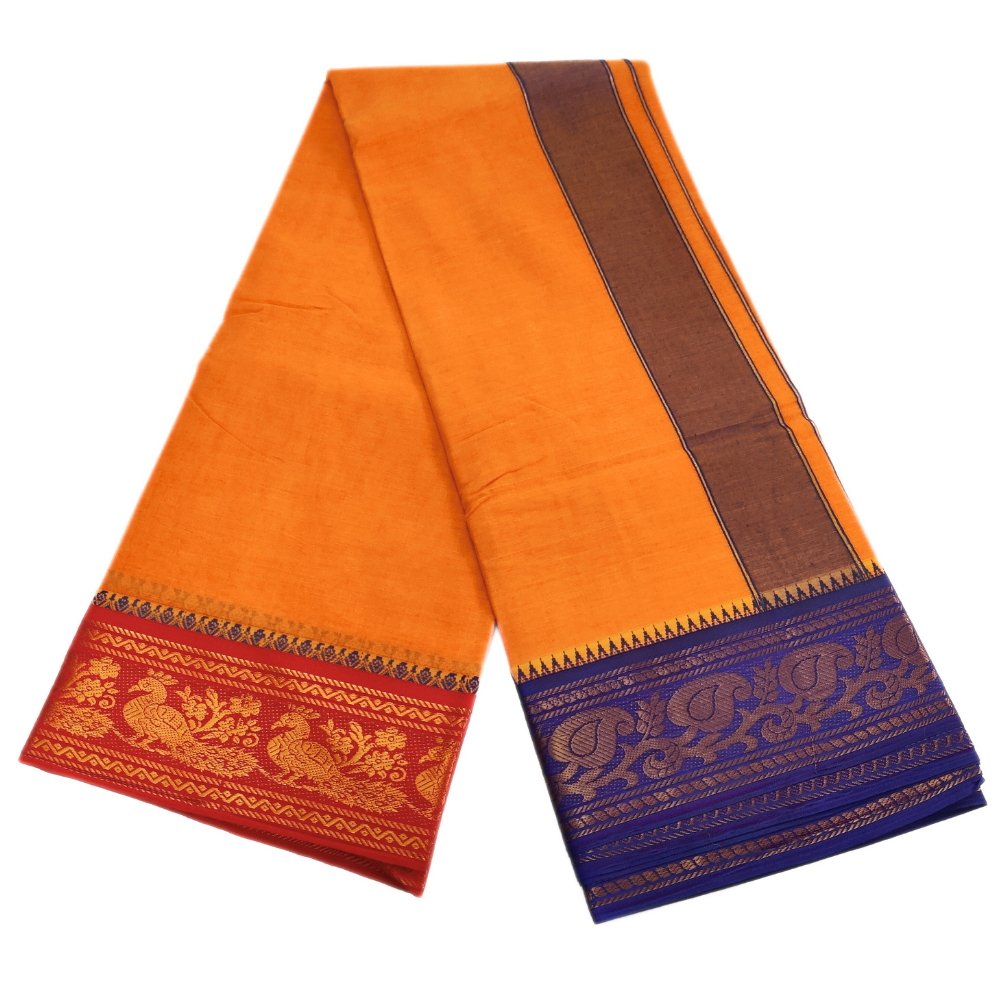 5 Inch Jacquard Dhoti With Towel Set – Golden Yellow