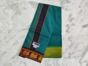 5 Inch Jacquard Dhoti With Towel Set – Dark Green