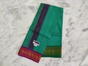 5 Inch Jacquard Sumathi Green Colour Dhoti With Towel Set