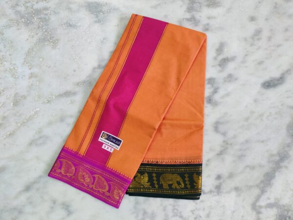 5 Inch Jacquard Light Kavi Colour Dhoti With Towel Set - Image 2