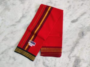 3 Rudraksham Border Red colour Dhoti With Angavastram Set