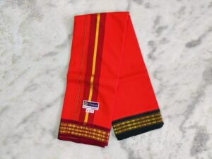 3 Rudraksham Border Orange Colour Dhoti With Angavastram Set