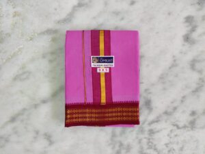 3 Rudraksham Border Light Pink Colour Dhoti With Angavastram Set