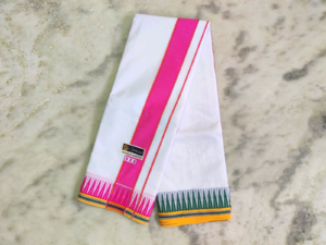 1 Inch Fancy Temple Border Dhoti With Towel Set