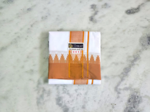 3 Inch Plain With Temple Border Dhoti Set