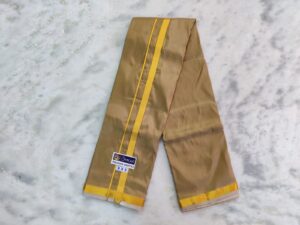 Brown Color Art Silk Dhoti With Golden Zari Border