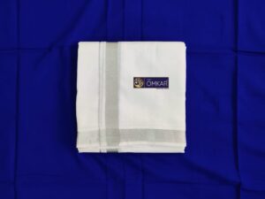 Silver Zari Border Dhoti With Towel Set