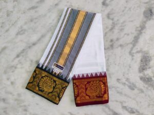 8 Inch Peacock Border Cotton Dhoti And Towel Set