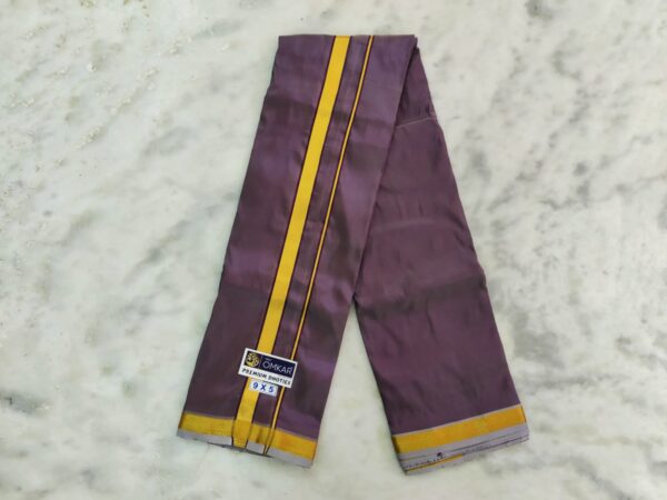 Dark Violet Color Art Silk Dhoti With Golden Zari Border - Image 2