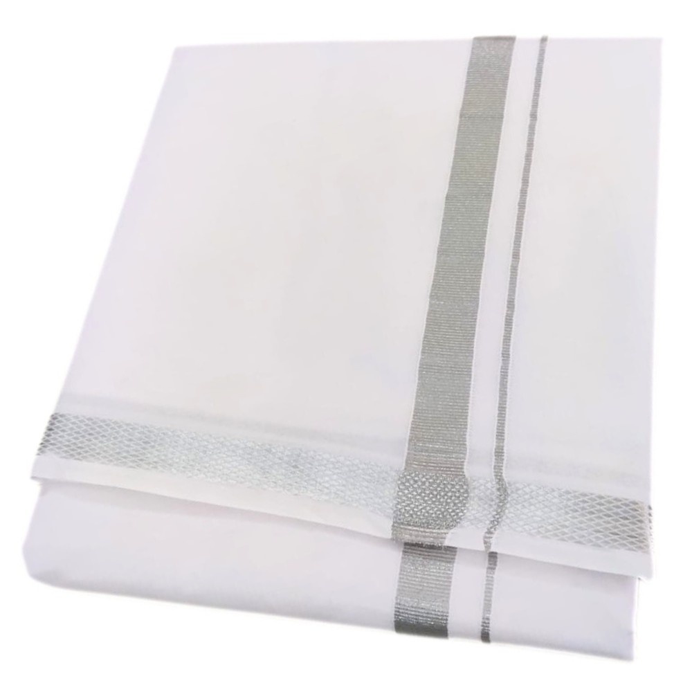 Silver Zarigai Cotton Dhoti Towel Set