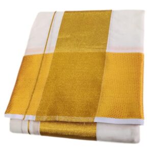 Cotton Half White 5 Inch Golden Zari Border Dhoti Towel Set