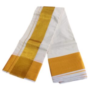 Cotton Half White 5 Inch Golden Zari Border Dhoti Towel Set