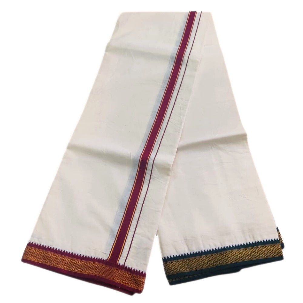 Half White Dhoti With Mayilkan Border - Image 2