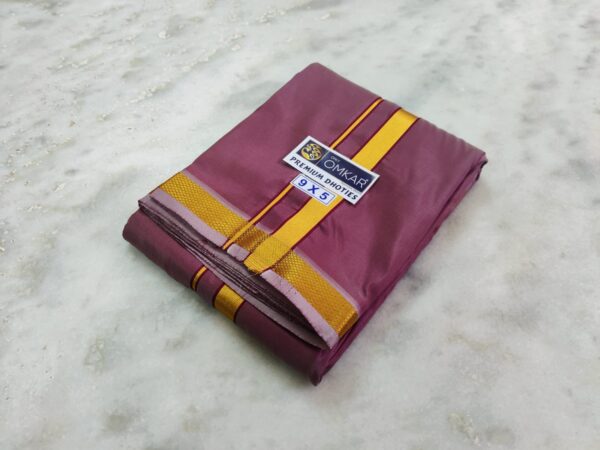 Grape Red Color Art Silk Dhoti With Golden Zari Border