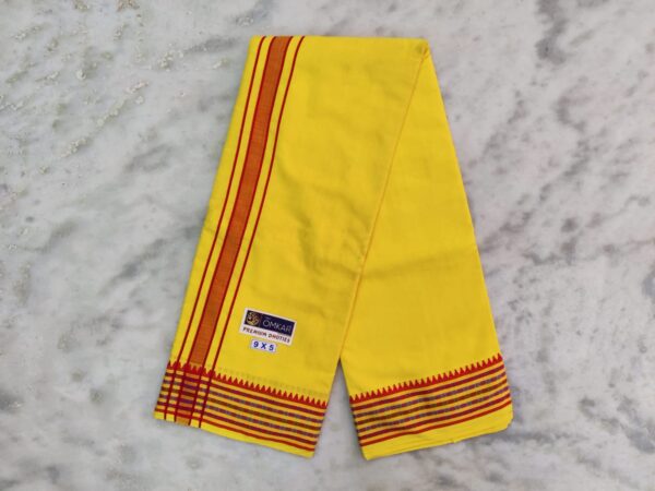 Men's Cotton Dhoti - Yellow Color Dhoti - Image 2