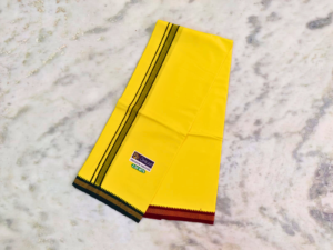 Yellow Colour Dhoti With Mayilkan Border