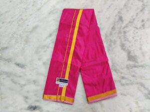 Rose Color Art Silk Dhoti With Golden Zari Border