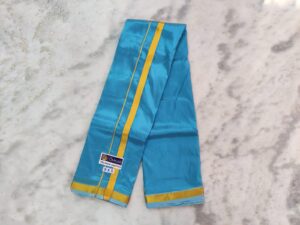 Sky Blue Color Art Silk Dhoti With Golden Zari Border