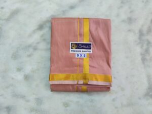 Skin Color Art Silk Dhoti With Golden Zari Border