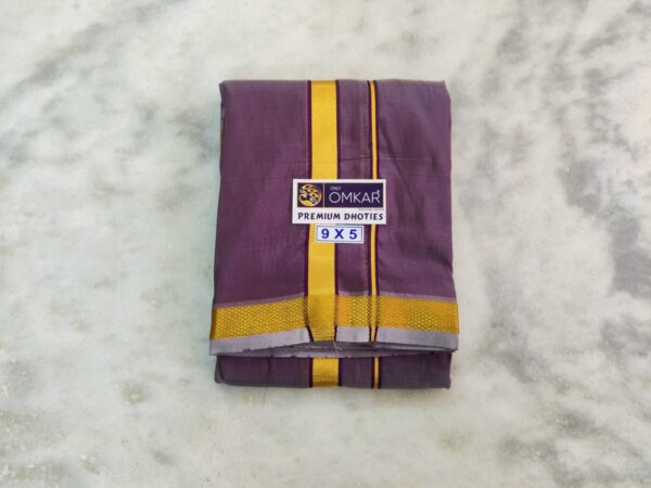 Dark Violet Color Art Silk Dhoti With Golden Zari Border