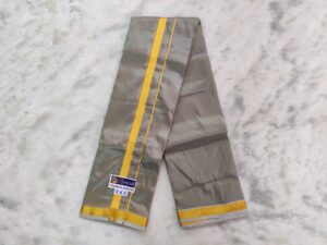 Grey Color Art Silk Dhoti With Golden Zari Border