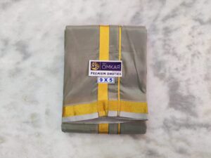 Grey Color Art Silk Dhoti With Golden Zari Border