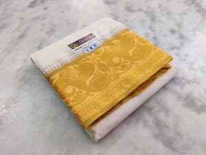 Flower Design Gold Tissue 7″ Jacquard Off White Dhoti