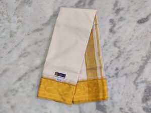 Flower Design Gold Tissue 7″ Jacquard Off White Dhoti