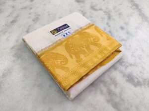 Elephant Design Gold Tissue 7″ Jacquard Off White Dhoti