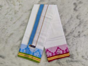 1 Inch Fancy Border Dhoti With Elephant Design
