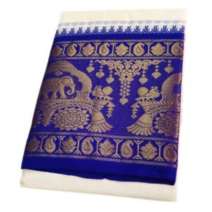 Elephant Designed 10 Inch Border Off White Dhoti Set