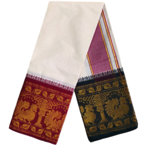 Annam Designed 10 Inch Border Off White Dhoti Set