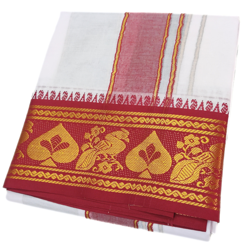 Leaf Design 5 Inch Border Jacquard Dhoti Set