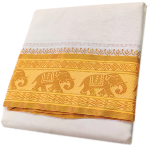 Gold Tissue Jacquard Off White 5 Inch Fancy Border Dhoti