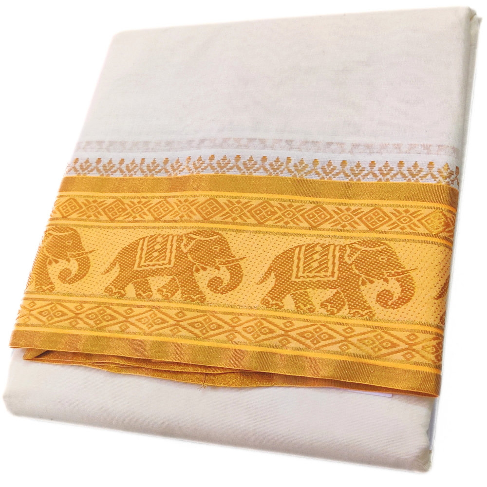 Gold Tissue Jacquard Off White 5 Inch Fancy Border Dhoti