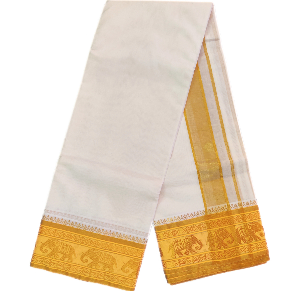 Gold Tissue Jacquard Off White 5 Inch Fancy Border Dhoti