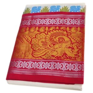 Peacock Designed 10 Inch Border Off White Dhoti Set