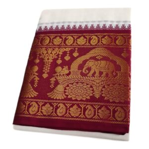 Elephant Designed 10 Inch Border Off White Dhoti Set