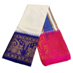 Elephant Designed 10 Inch Border Off White Dhoti Set