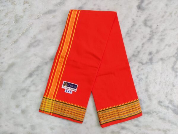 Men's Cotton Dhoti - Orange Color Dhoti - Image 2