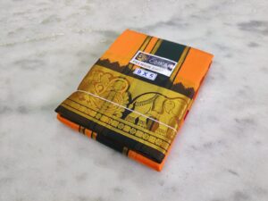 Orange Color Silk Dhoti Towel Set