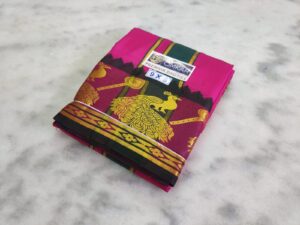 Rose Color Silk Dhoti Towel Set