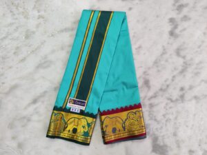 Sea Green Color Silk Dhoti Towel Set