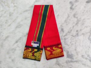 Red Color Silk Dhoti Towel Set