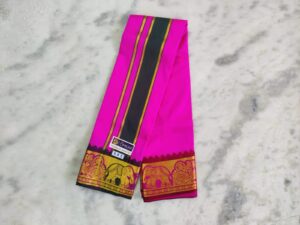 Pink Color Silk Dhoti Towel Set