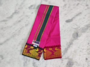 Rose Color Silk Dhoti Towel Set