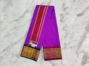 Lavender Color Silk Dhoti Towel Set