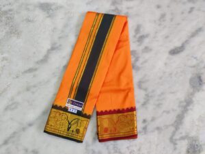 Orange Color Silk Dhoti Towel Set